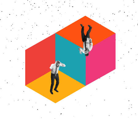 Contemporary art collage with two businessmen having business troubles and misfortuneの写真素材