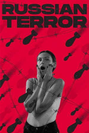 Contemporary art collage. Russian rockets, bombs falling down around scared young woman.