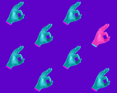 Modern art collage in pop-art style. Contemporary minimalistic artwork in neon bold colors with...