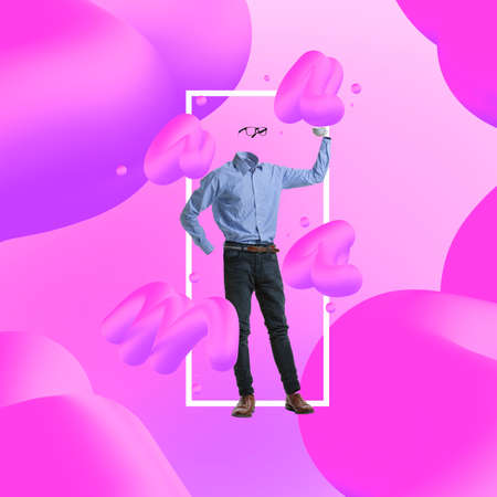 Contemporary art collage. Male silhouette wearing stylish business cloth, costume isolated over...