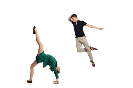 Business partners having meeting isolated over white background. Co-workers, students and their...