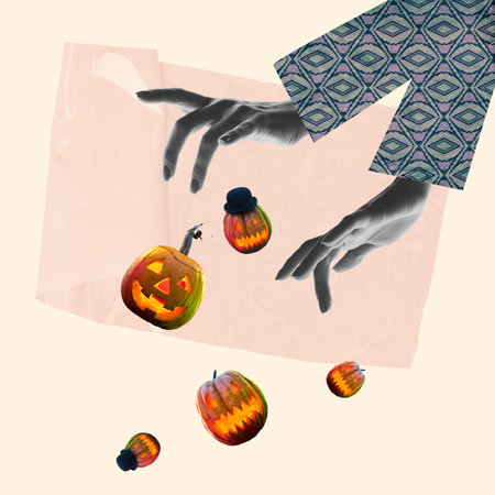 Minimalism, contemporary art collage. Inspiration, idea, trendy urban magazine style. Autumn mood, beauty and nature concept. Artworkの写真素材