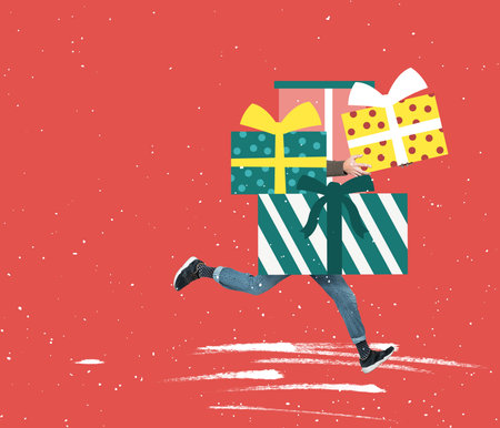 Contemporary art collage. Creative design. Ideas, inspirations, retro style. Concept of holiday, winter vacation, New Year, Christmas, creativity, fun, adの写真素材