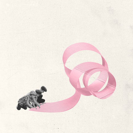 Contemporary art collage. Little retro boys playing, having fun on light background. Concept of children, sport, creativity, design, education, childhood. Copy spaceの写真素材