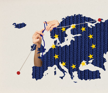 Creative conceptual design. Knitted texture of map of European Union as a symbol of heating...