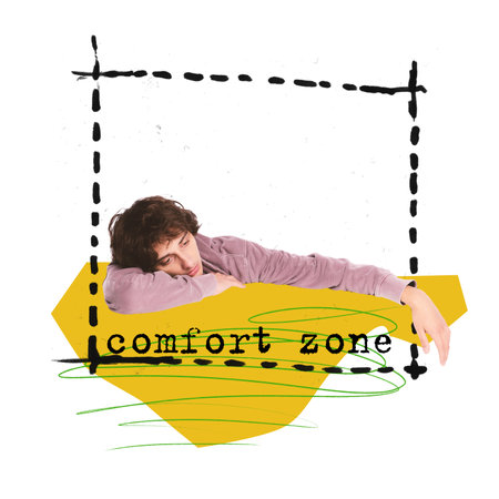 Contemporary art collage. Conceptual design. Desperate young boy suffering from depression, loneliness and anxiety. Concept of psychologyの写真素材