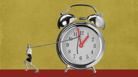 Contemporary art collage. Conceptual design. Time management. Woman, employee, office worker...