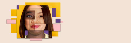 Female face made of various face parts of different women, of diversity age, race and nationality....