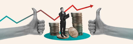 Motivated, smart ambitious businessman working remotely on laptop and growing money. Financial...