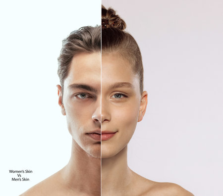 Handsome young man and beautiful young woman with well-kept, healthy, spotless skin. Taking care after skin with products. Natural beautyの写真素材