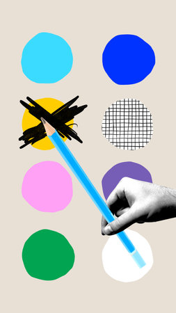 Human hand holding pencil over light background with abstract element. Writer, journalism....