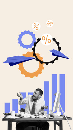 Businessman sitting and working with analytics, financial strategies. Deadlines. Too many tasks....