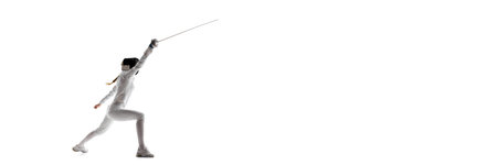 Fencing apparel. Displaying the specialized gear and clothing designed for safety and agility in...