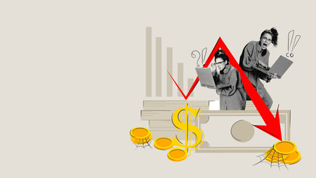 Visual for crisis management course for entrepreneurs. Conceptual design. Economy, crisis business...