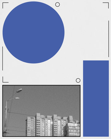 Educational poster series about the history of urban architecture. Monochrome apartment block with...