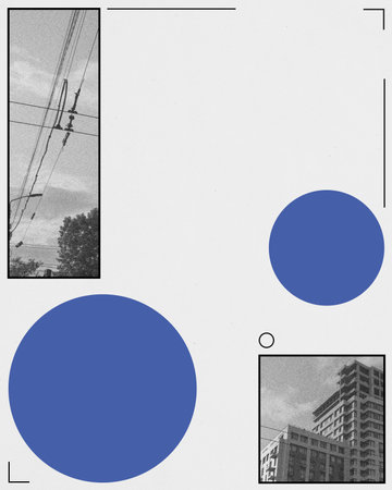 Contemporary urban art exhibit poster blending architecture and geometric shapes. Urbanization on city skylines.の写真素材