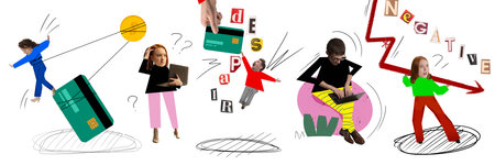 Employees working with financial crisis, having problems with banking and investment. Contemporary...