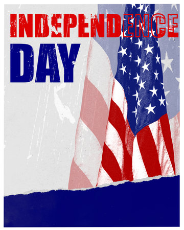 American Flag with Independence word. Promotional poster for historical event Contemporary art collage.の写真素材