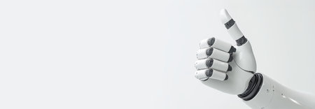 Robotic hand giving thumbs-up gesture. Advancements in healthcare, robotics, and prosthetics, offering hope for better future.の写真素材