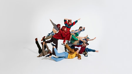 Looking forward for the best shopping deals. Group of stylish people, men and women in a rush,...