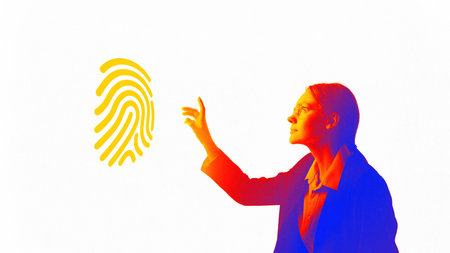 Businesswoman accessing digital identity. Security of data. Cybersecurity. Programming. Contemporary...