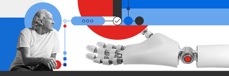 Robotic hand assists elderly. Role of robotics in human interaction and innovation. Conceptual design.の写真素材