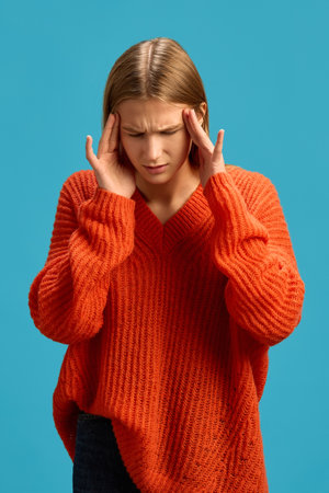 on blue studio background