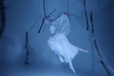 Ghostly ballerina dancing through spectral glow, dissolving like whispers in the wind. Eternal waltz of supernatural elegance.の写真素材