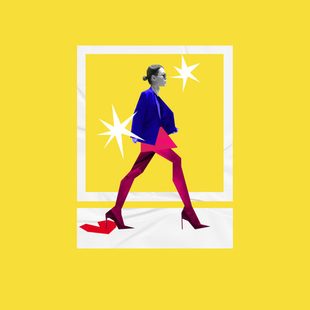 Stepping into spotlight. Abstract woman in social media post frame confidently walking, symbolizing personal brandingの写真素材