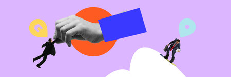 Futuristic corporate handshake bridging business world and digital nomadism, with professionals navigating work-life landscapes.の写真素材