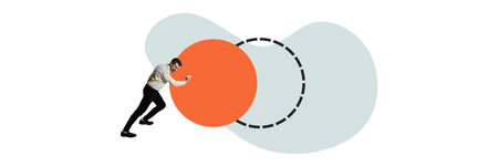 Businessman pushing blocks. Data-driven decision-making improving efficiency, strategies, and enhancing productivity.の写真素材