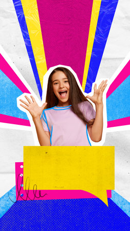 Happy girl expressing joyful experience. Enthusiasm reflected in customer positive expression. Satisfaction, loyaltyの写真素材