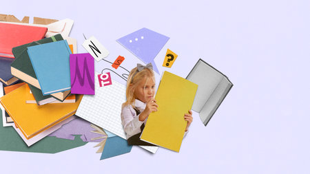 Colorful visual poster. Reading sparks curiosity with books, letters, and questionsの写真素材