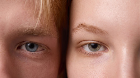 Extreme close up of male and female eyes with natural skin and clear detail