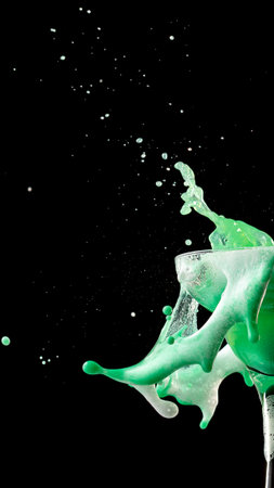 Dynamic splash of mint green creamy cocktail with foam texture
