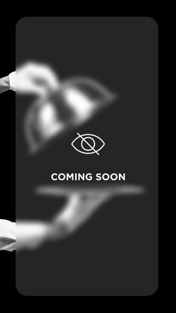 Black poster with hands lifting silver cloche from tray blurred with white coming soon icon. Bold posterの写真素材