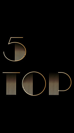 Graphic composition. Golden typography Top 5 linear luxury design on dark minimalist background