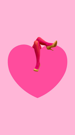 Minimal composition with legs resting on pink heart.の写真素材