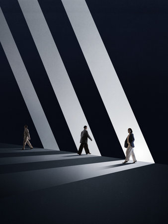 Dynamic design with people moving through light paths in dark environment
