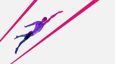 Striking artwork competitive swimmer diving forward.