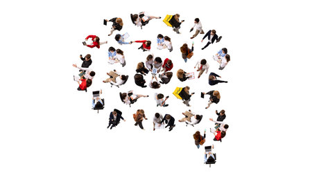 Different people forming speech bubble communication concept