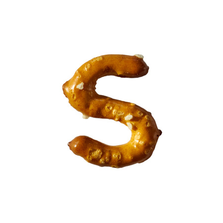 Pretzel Letter S Isolated On White Background Macro Shot Manually Detouredの写真素材