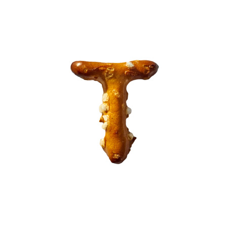Pretzel Letter T Isolated On White Background Macro Shot Manually Detouredの写真素材