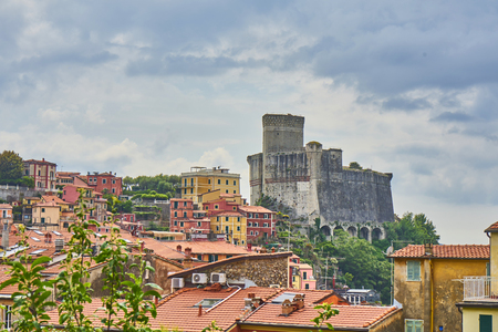 Castle And Colourful Houses of Town Lerici Liguria Italyのeditorial素材