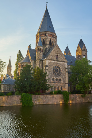 Protestant New Temple (Temple Nine) Church Island at Metz Franceの写真素材