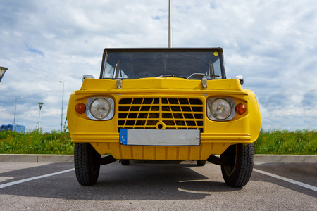 Houtaud/Franche ComtÃ©/France/June 2018 : Yellow 1980s Citroen Mehari Stations At Old Cars Rallyeのeditorial素材