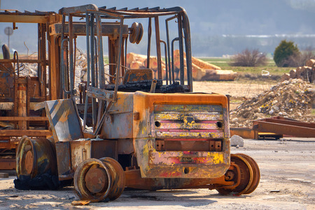 Destroyed Forklift Outside Having Suffered A Heavy Fire