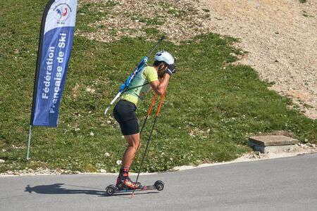 Premanon Stade Des Tuffes - Bourgogne Franche ComtÃ© France - September 2019 - Martin Fourcade Skate Towards The First Standing Shooting Of The Race. On This Event, He's Been Disqualified For Not Wearing A Helmet During The Raceのeditorial素材