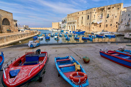 Old port of Monopoli province of Bari, region of Apulia, southern Italy. Boats in the marina of Monopoliのeditorial素材