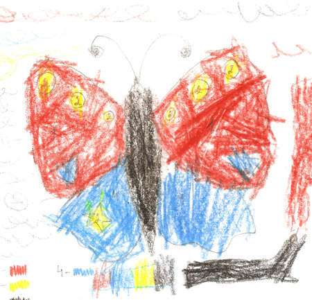 pencil drawing - butterfly, children's creativityの写真素材